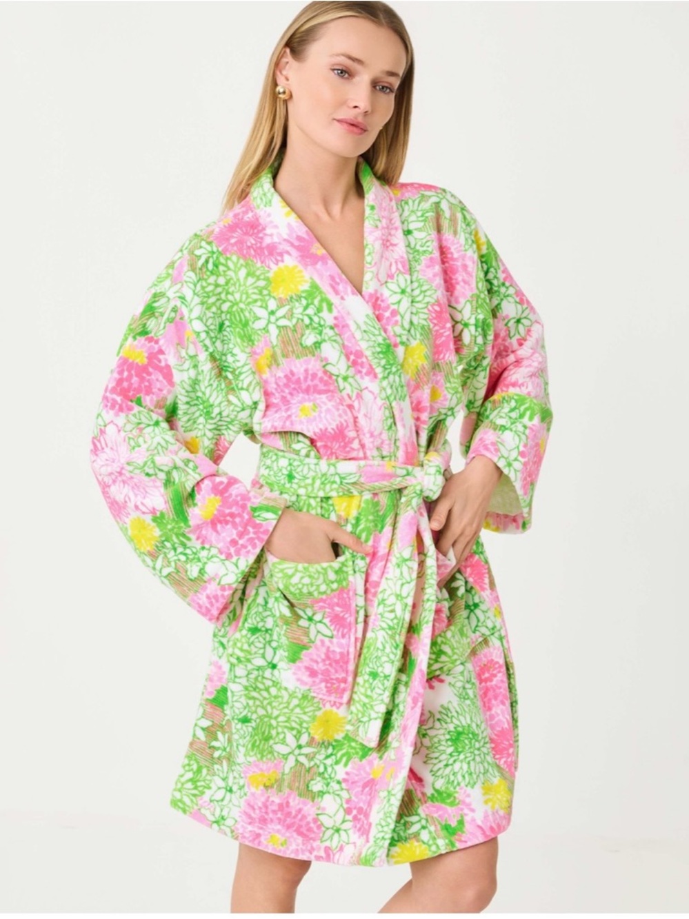 Lilly Pulitzer Floral Terry Robe in Pink, Green & Yellow
